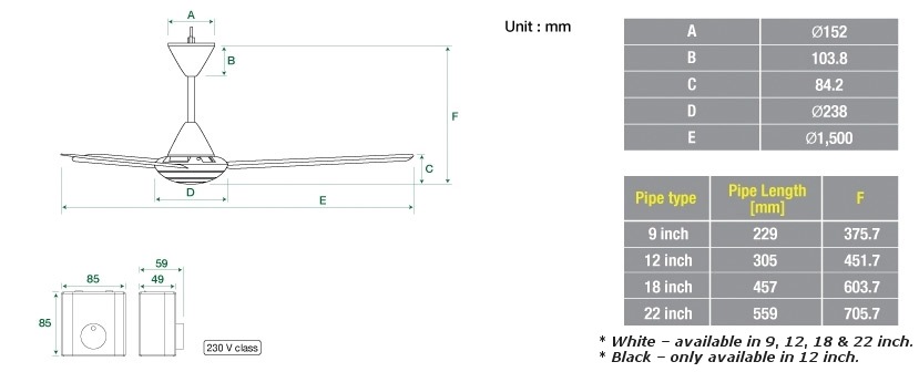 Kdk 3 Blade Ceiling Fan 150cm M60sg White